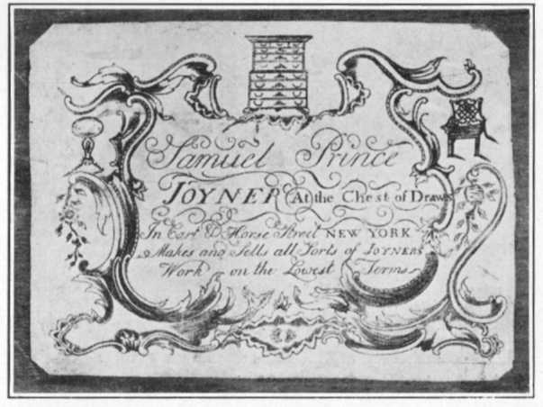 Trade-card of Samuel Prince, Joyner